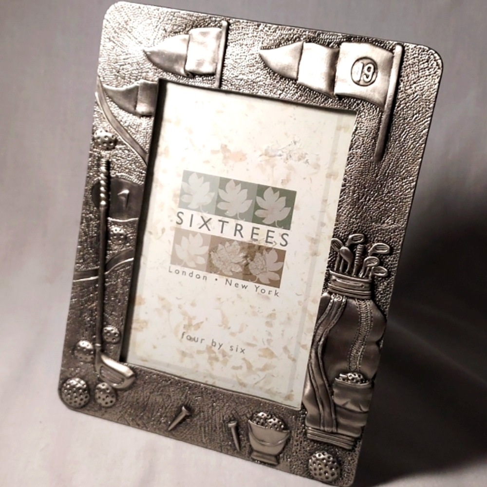 Golf Design Picture Frame Silver Tone Color Raised Design Father's Day Gift